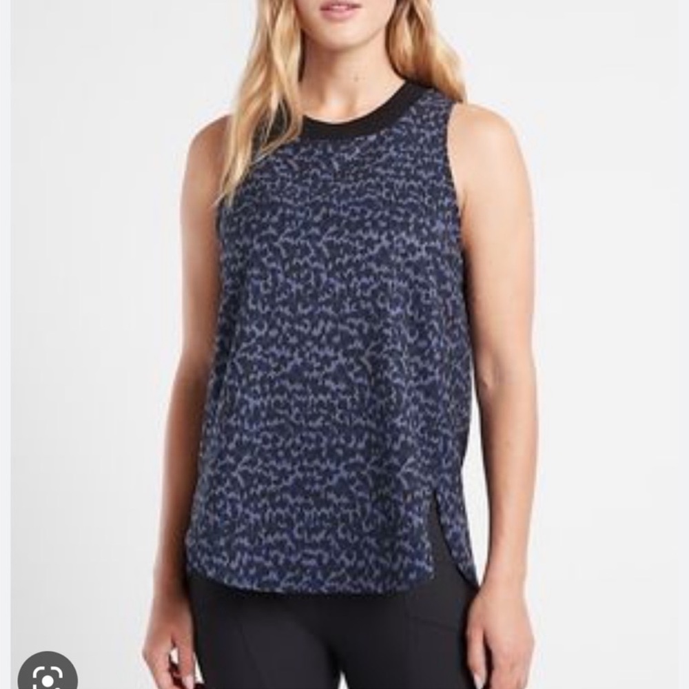 Athleta Zephyr Blue & Black Animal Print Tank Top 1X